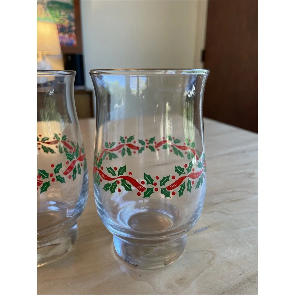 LOT OF 4 VINTAGE LIBBEY ARBY'S HOLLY RIBBONS GLASS TUMBLERS 5 1/4